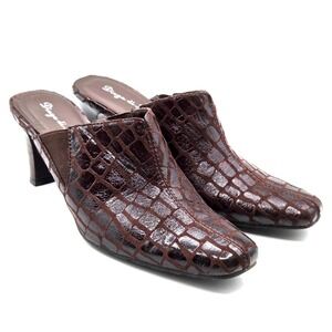 Diego‎ di Lucca Heeled Leather Slip On Mules Square Toe Snake Print Size 8.5